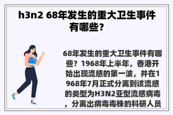 h3n2 68年发生的重大卫生事件有哪些？